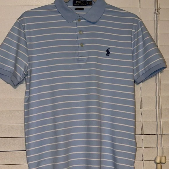 Ralph Lauren Men's Light Blue Striped Polo Shirt - Picture 1 of 3